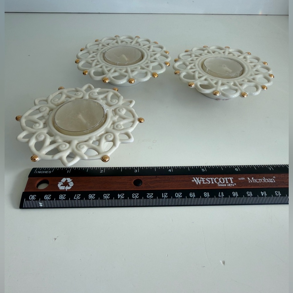 Lenox Snow Lights White and Gold Candle Tea light (Set of 3)